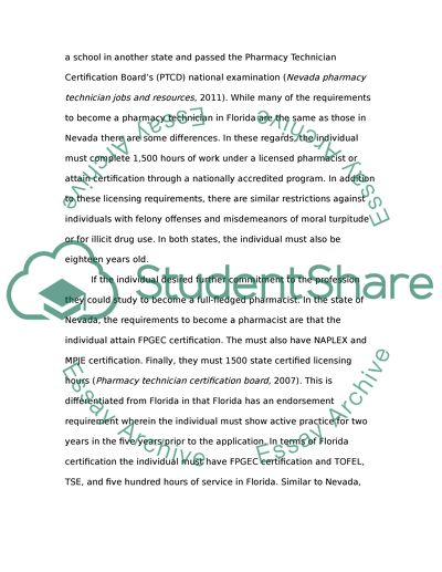 Conduct Research to Compare and Contrast Pharmacy Technicians in Nevada and Florida Pharmacy