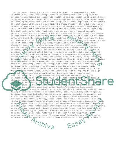 World Leaders: Steve Jobs vs Richard S Fuld