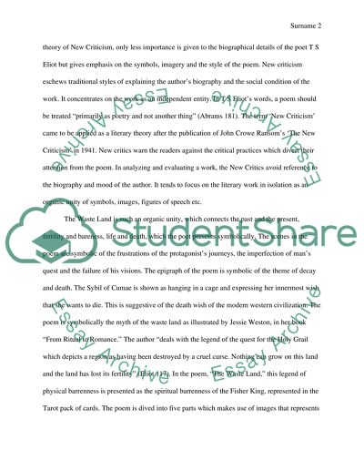 Analysis of the Poem The Waste Land by T S Eliot