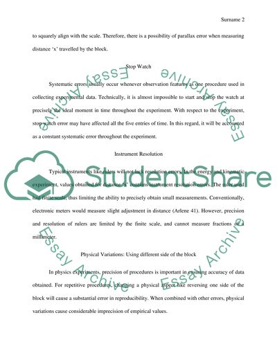 Energy and Kinematic Experiments: Sources of Errors
