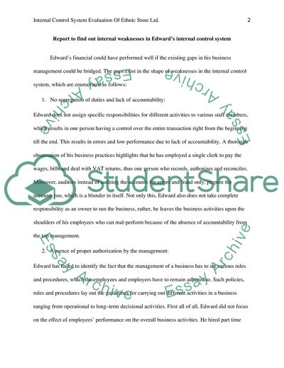 Internal Control System Evaluation of Ethnic Store Ltd