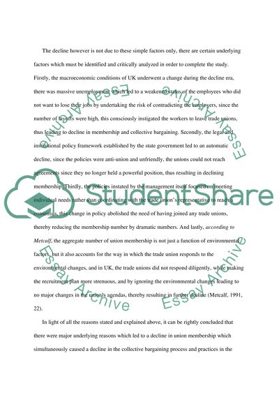 The Reasons for the Recent Decline in Collective Bargaining Processes and Practices in the UK