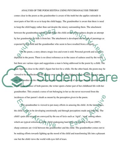 Analysis of the Poem Sestina by Bishop Using the Psychoanalysis Theory