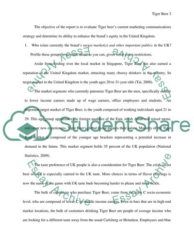 A Marketing Communications Strategy for Tiger Beer in the UK