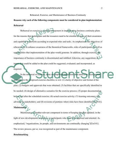 Describe rehearsal, exercise and maintenance of business continuity