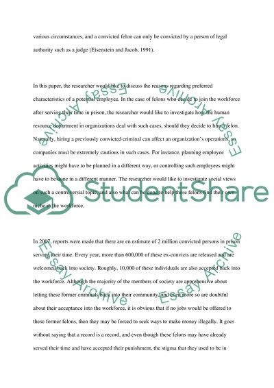 Convicted felons in the workforce vs human resource management