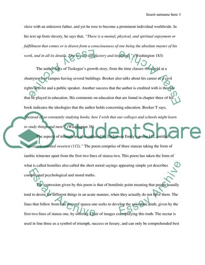 Discuss the aspects of triumph in Booker T Washingtons Up From Slavery and Emily Dickinsons poem 112