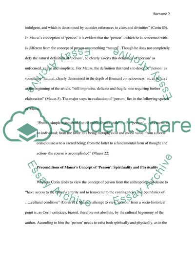 Mausss Evolutionary Concept of Person and the Cultural Hegemony