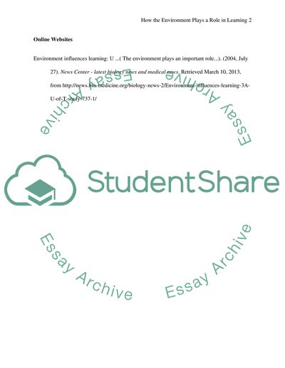 Reference Page - How the environment plays a role in learning