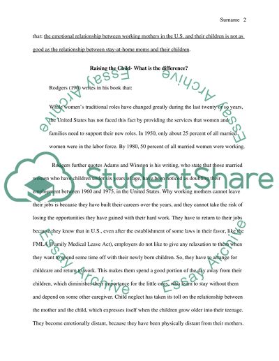 Deprived Relationship between US Working Mothers and Children