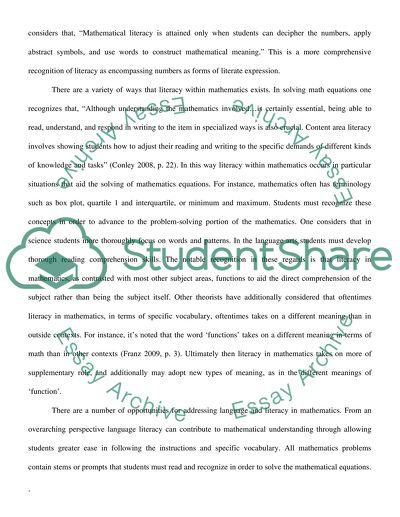Literacy and Mathematical Content Area Instruction
