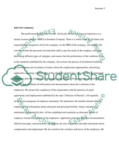 Interview with Human Resource Director in Sunshine Company