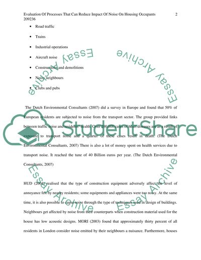 Evaluation of Processes that Can Reduce Impact of Noise on Housing Occupants