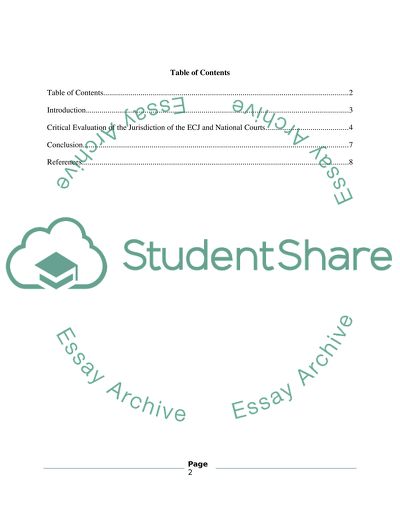 Critical Evaluation of the Jurisdiction of the ECJ and National Courts