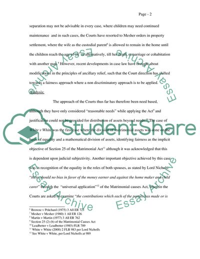 Family Law - Ancillary Relief according to the Matrimonial Causes Act