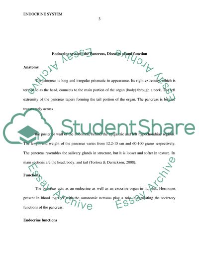 Endocrine System: The Pancreas, Diseases of, and Function
