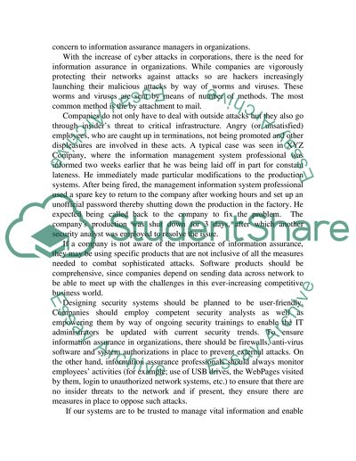 Why Information Assurance (IA) is Important to our Organization