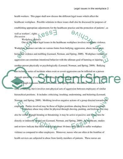 Legal Issues Affecting the Healthcare Work place