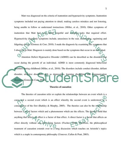 Attention-Deficit/Hyperactivity Disorder Symptoms in Case of Matt in School