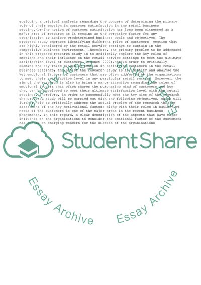 Customer Satisfaction in Retail Setting - the Role of Emotion