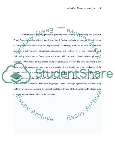 Health Care Marketing Analysis Paper