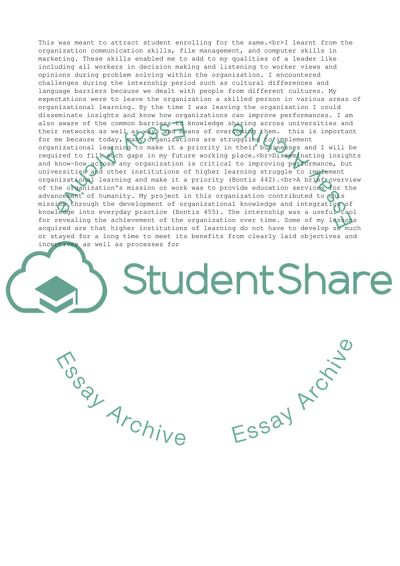 Internship Reflection