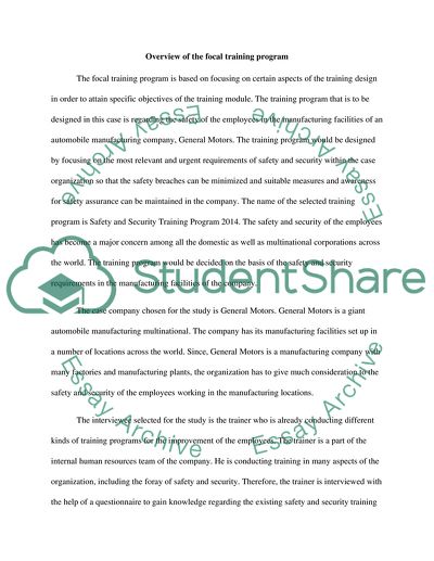 Training Program Related with the Safety and Security in the GM Manufacturing Process