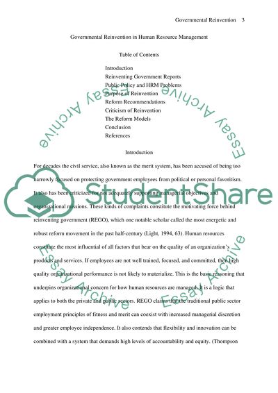 Governmental Reinvention in Human Resource Management