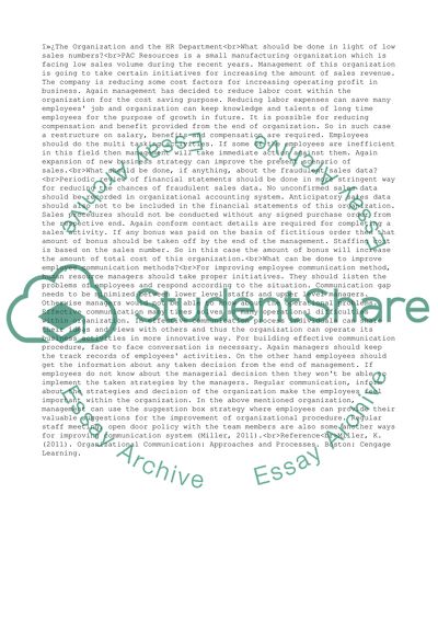 Management during Low Sales Volume