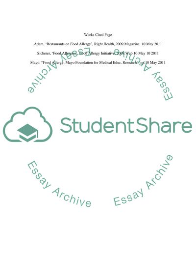 Food allergies and safety in a food service establishment