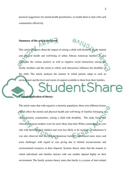 Parenting a child with disability:the role of social support for African American parents
