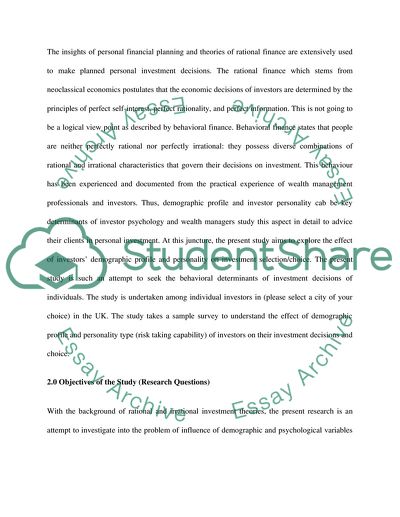 Effect of Demographics and Personality on Investment Choice among the UK Investors