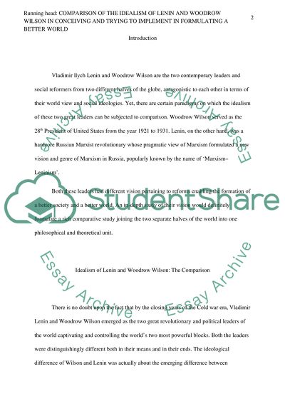 Comparison of the Idealism of Lenin and Woodrow Wilson in Implementing a Better World