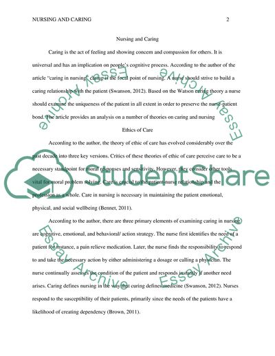 Nursing and Caring: Ethics of Care