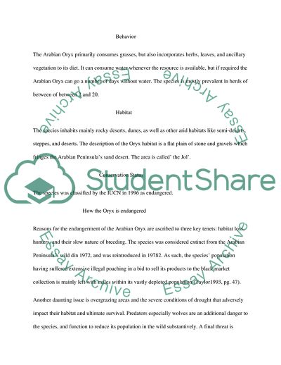 The Arabian Oryx Status