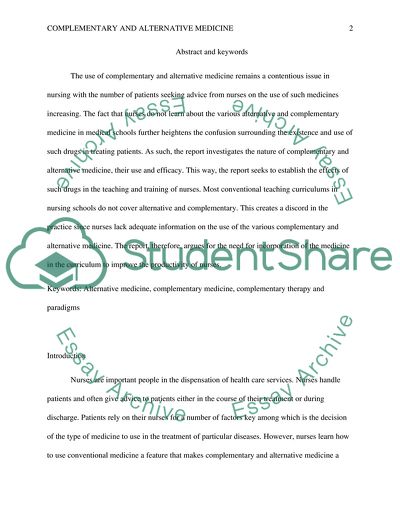 Complimentary and alternative medicine in nursing