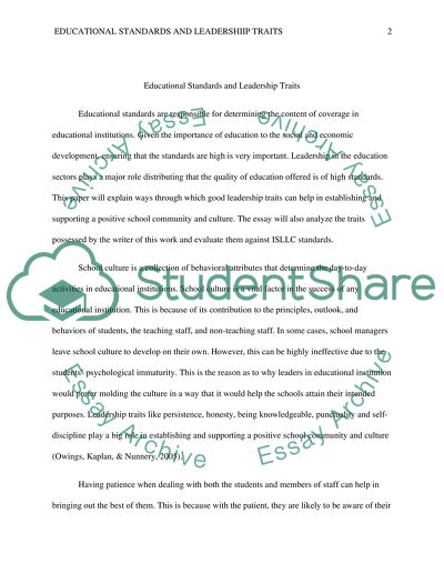 Educational Standards and Leadership Traits