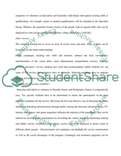 Volunteers Recruitment and Training for Olympic Games