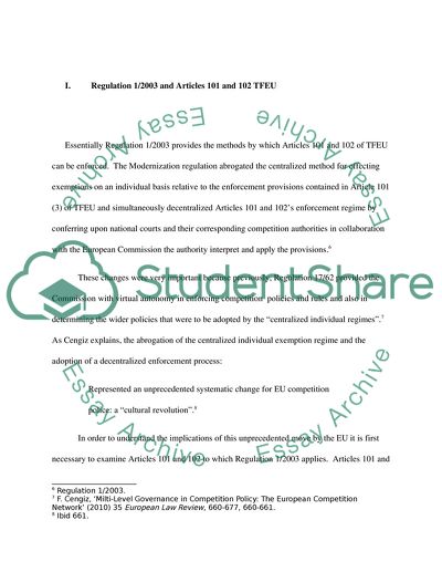 The Modernization Of Article 101 And 102 TFEU Essay