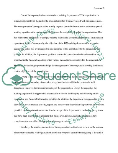 Internal Audit Deparment Background description about TJX Company