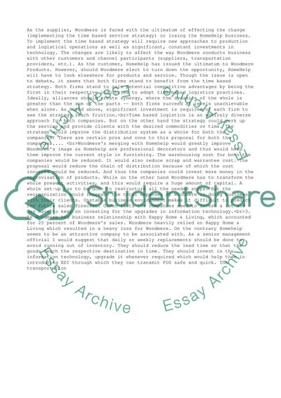 Woodmere Products: Time Based Logistics at Work