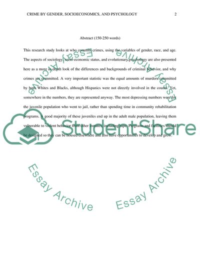 Crime by Gender, Socioeconomic, Sociological Status, and Evolutionary Psychological Factors