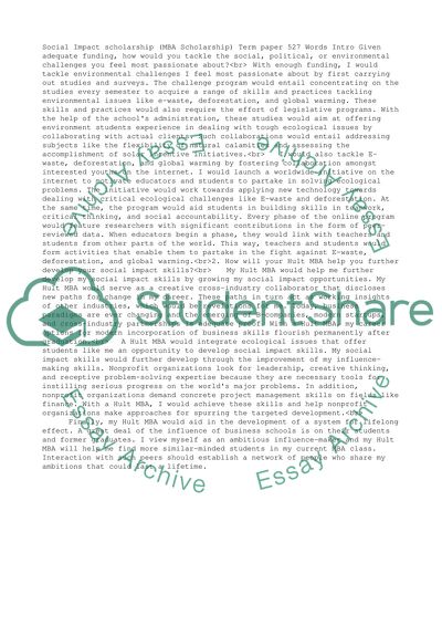 Social impact scholarship (MBA Scholarship)