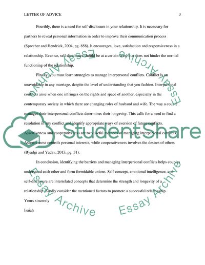 Letter of Advice: Interpersonal Relationships