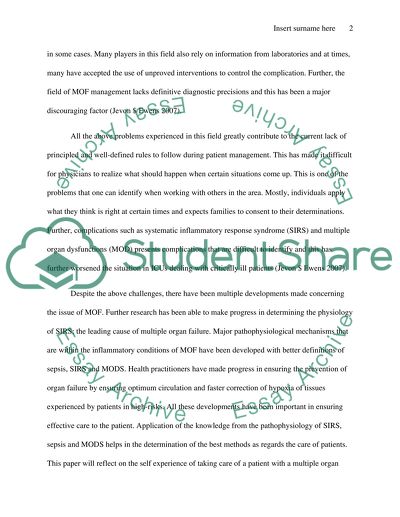 The Intensive Care Unit: Multi-Organ Failure