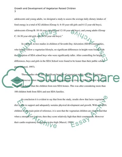 Growth and Development of Vegetarian Raised Children