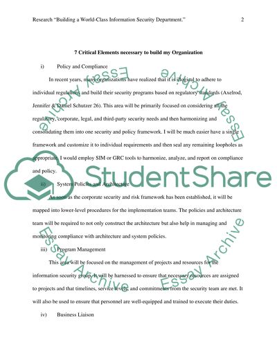 Research Building a World-Class Information Security Department