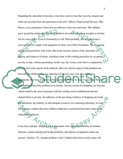 Crime in the Subculture of Poverty: Problems in the Community