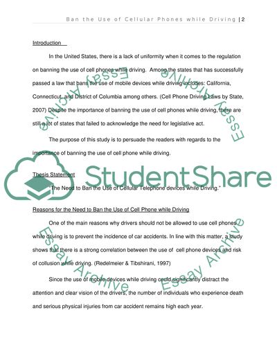 Banning the Use of Cellular Telephone Devices while Driving