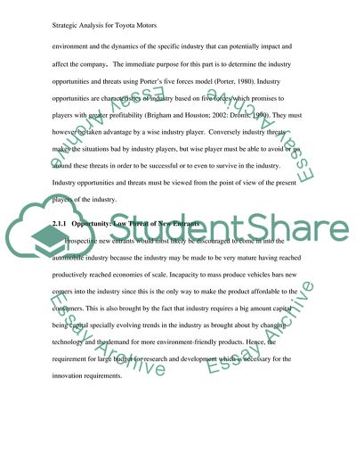 A Strategic Plan for Toyota Motors